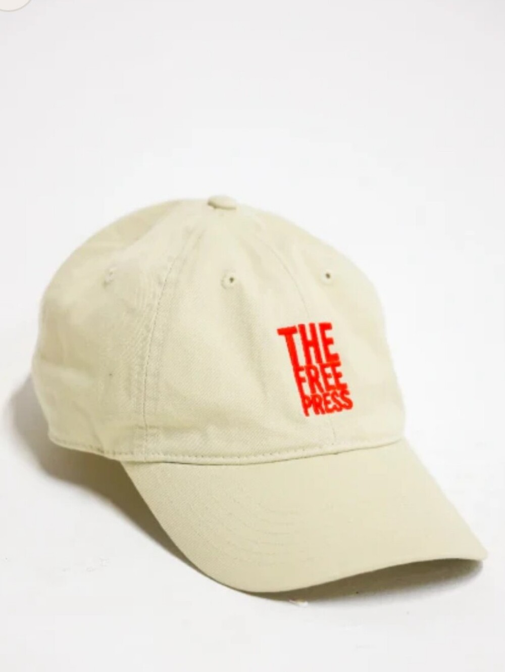 Oyster Baseball Cap with Red Embroidered Logo "The FREE PRESS", New.Never Worn.